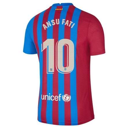 Lapset Jalkapallo Ansu Fati #10 Kastanjanruskea Sininen Kotipaita 2021/22 Lyhythihainen Paita T-paita