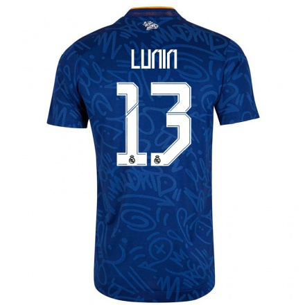 Lapset Jalkapallo Andriy Lunin #13 Tummansininen Vieraspaita 2021/22 Lyhythihainen Paita T-paita