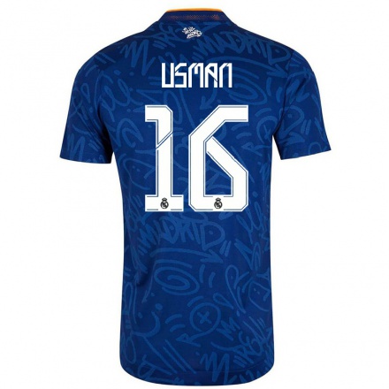 Lapset Jalkapallo Garuba Usman #16 Tummansininen Vieraspaita 2021/22 Lyhythihainen Paita T-paita