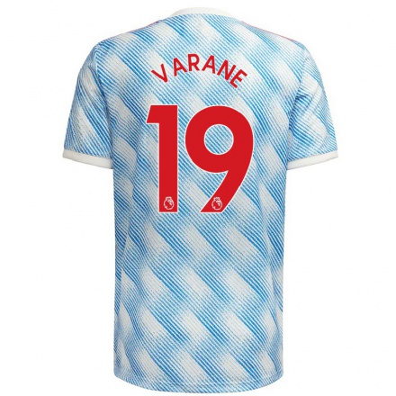Lapset Jalkapallo Raphael Varane #19 Sinivalkoinen Vieraspaita 2021/22 Lyhythihainen Paita T-paita