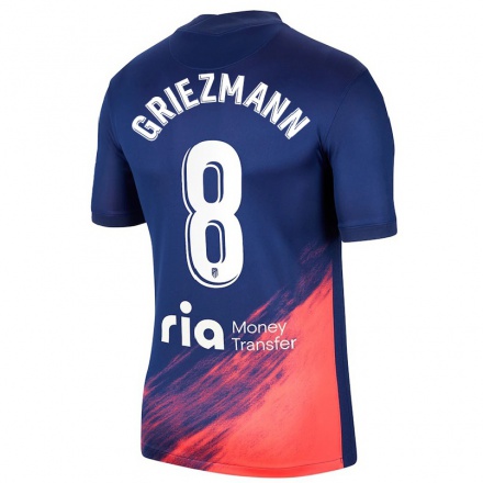Lapset Jalkapallo Antoine Griezmann #8 Tummansininen Oranssi Vieraspaita 2021/22 Lyhythihainen Paita T-paita