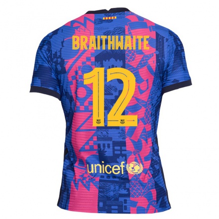 Lapset Jalkapallo Martin Braithwaite #12 Sininen Ruusu 3. Paita 2021/22 Lyhythihainen Paita T-paita