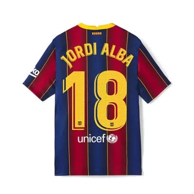 Lapset Jalkapallo Jordi Alba #18 Kotipaita Punainen Sininen Pelipaita 2020/21 Lyhythihainen Paita