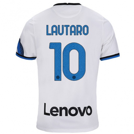 Miesten Jalkapallo Lautaro Martinez #10 Valkoinen Sininen Vieraspaita 2021/22 Lyhythihainen Paita T-paita