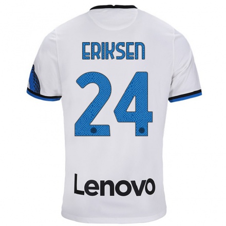 Miesten Jalkapallo Christian Eriksen #24 Valkoinen Sininen Vieraspaita 2021/22 Lyhythihainen Paita T-paita