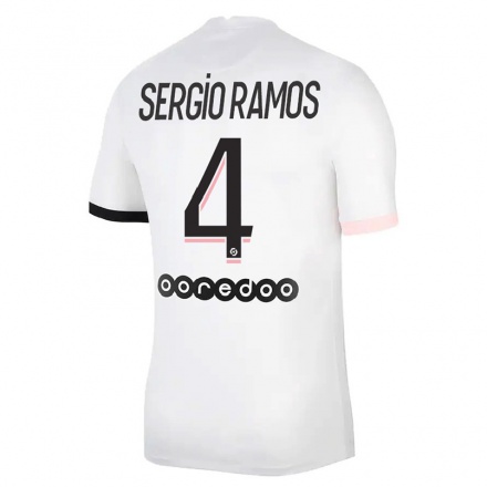 Miesten Jalkapallo Sergio Ramos #4 Valkoinen Vaaleanpunainen Vieraspaita 2021/22 Lyhythihainen Paita T-paita