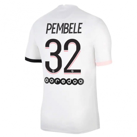 Miesten Jalkapallo Timothee Pembele #32 Valkoinen Vaaleanpunainen Vieraspaita 2021/22 Lyhythihainen Paita T-paita