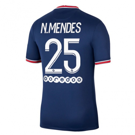 Miesten Jalkapallo Nuno Mendes #25 Kastanjanruskeasin Sininen Kotipaita 2021/22 Lyhythihainen Paita T-paita