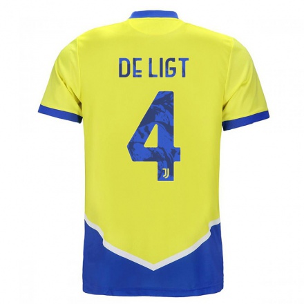 Miesten Jalkapallo Matthijs De Ligt #4 Sininen Keltainen 3. Paita 2021/22 Lyhythihainen Paita T-paita