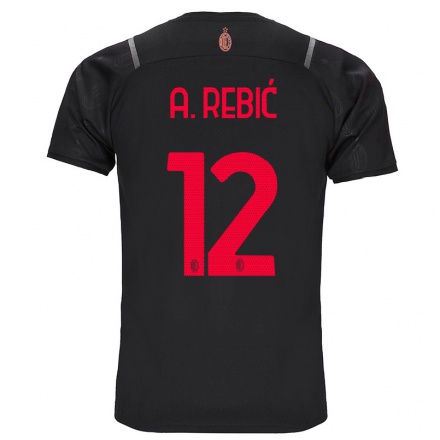 Miesten Jalkapallo Ante Rebic #12 Musta 3. Paita 2021/22 Lyhythihainen Paita T-paita