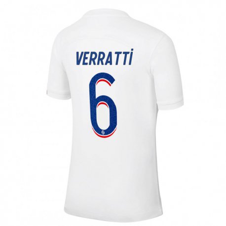 Kandiny Lapset Marco Verratti #6 Valkoinen Sininen Kolmas Sarja 2022/23 Lyhythihainen Paita T-paita