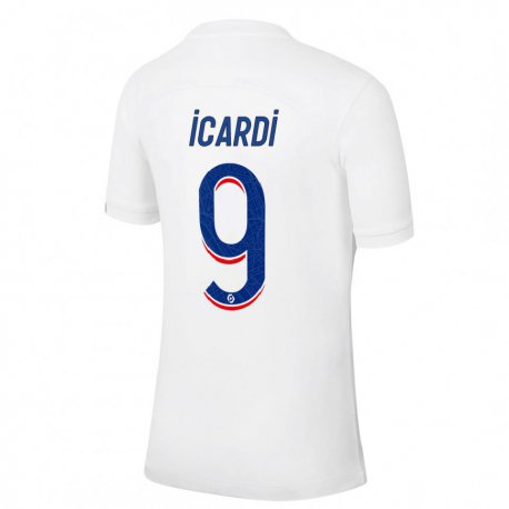 Kandiny Lapset Mauro Icardi #9 Valkoinen Sininen Kolmas Sarja 2022/23 Lyhythihainen Paita T-paita