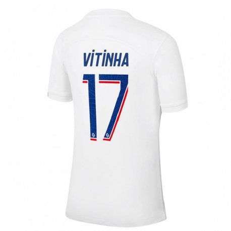 Kandiny Lapset Vitinha #17 Valkoinen Sininen Kolmas Sarja 2022/23 Lyhythihainen Paita T-paita