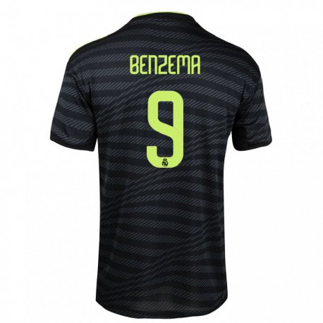 Kandiny Miesten Karim Benzema #9 Musta Tummanharmaa Kolmas Sarja 2022/23 Lyhythihainen Paita T-paita