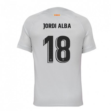 Kandiny Miesten Jordi Alba #18 Harmaa Punainen Sininen Kolmas Sarja 2022/23 Lyhythihainen Paita T-paita