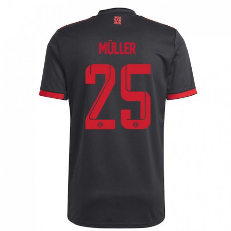 Kandiny Miesten Thomas Muller #25 Musta Ja Punainen Kolmas Sarja 2022/23 Lyhythihainen Paita T-paita