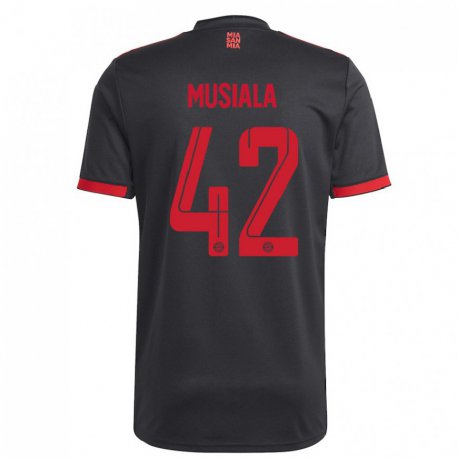 Kandiny Miesten Jamal Musiala #42 Musta Ja Punainen Kolmas Sarja 2022/23 Lyhythihainen Paita T-paita