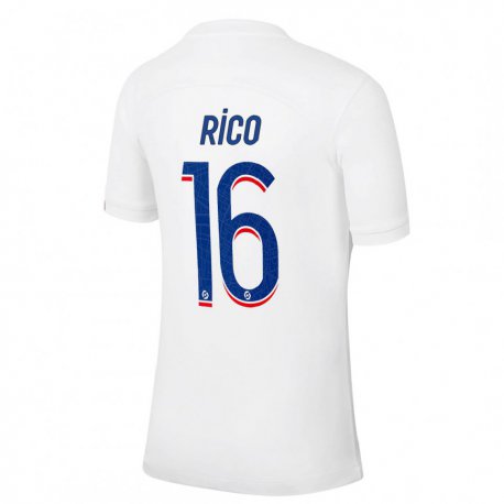Kandiny Miesten Sergio Rico #16 Valkoinen Sininen Kolmas Sarja 2022/23 Lyhythihainen Paita T-paita