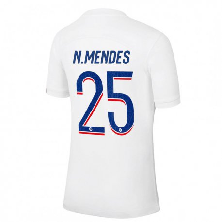 Kandiny Miesten Nuno Mendes #25 Valkoinen Sininen Kolmas Sarja 2022/23 Lyhythihainen Paita T-paita