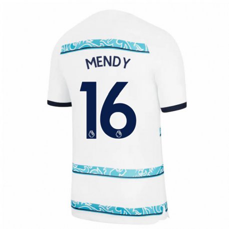 Kandiny Naisten Edouard Mendy #16 Valkoinen Vaaleansininen Kolmas Sarja 2022/23 Lyhythihainen Paita T-paita