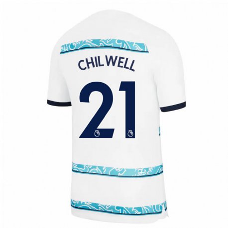 Kandiny Naisten Ben Chilwell #21 Valkoinen Vaaleansininen Kolmas Sarja 2022/23 Lyhythihainen Paita T-paita