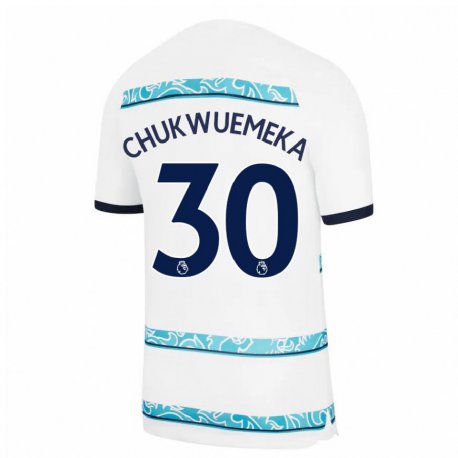 Kandiny Naisten Carney Chukwuemeka #30 Valkoinen Vaaleansininen Kolmas Sarja 2022/23 Lyhythihainen Paita T-paita