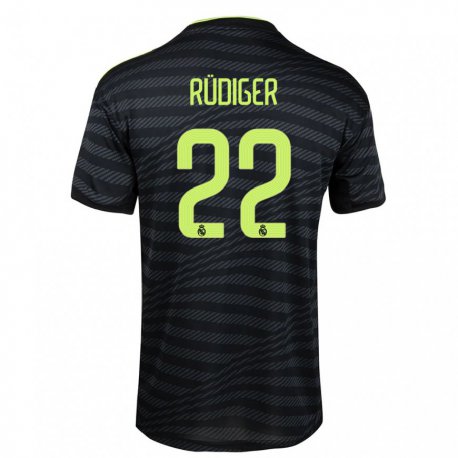 Kandiny Naisten Antonio Rudiger #22 Musta Tummanharmaa Kolmas Sarja 2022/23 Lyhythihainen Paita T-paita