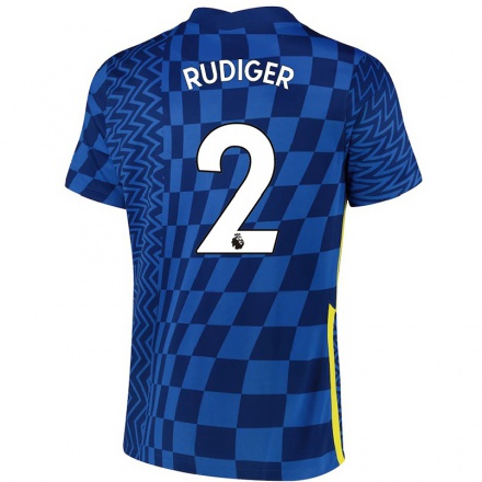 Naisten Jalkapallo Antonio Rudiger #2 Tummansininen Kotipaita 2021/22 Lyhythihainen Paita T-paita