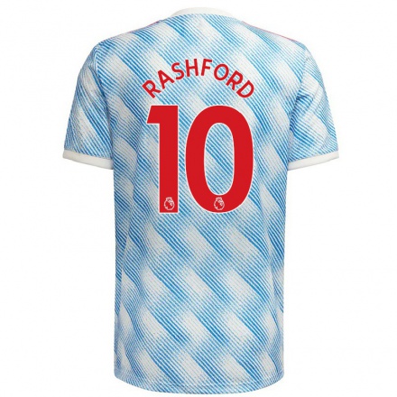 Naisten Jalkapallo Marcus Rashford #10 Sinivalkoinen Vieraspaita 2021/22 Lyhythihainen Paita T-paita