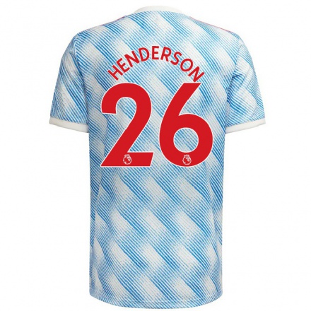 Naisten Jalkapallo Dean Henderson #26 Sinivalkoinen Vieraspaita 2021/22 Lyhythihainen Paita T-paita