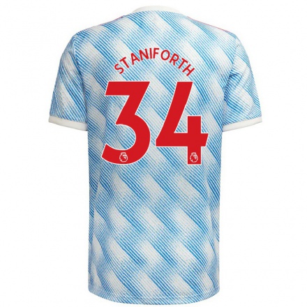 Naisten Jalkapallo Lucy Staniforth #34 Sinivalkoinen Vieraspaita 2021/22 Lyhythihainen Paita T-paita