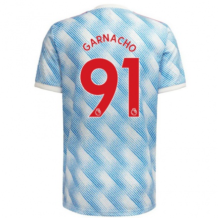 Naisten Jalkapallo Alejandro Garnacho #91 Sinivalkoinen Vieraspaita 2021/22 Lyhythihainen Paita T-paita