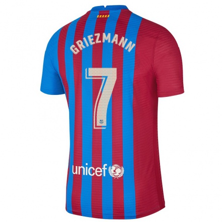 Naisten Jalkapallo Antoine Griezmann #7 Kastanjanruskea Sininen Kotipaita 2021/22 Lyhythihainen Paita T-paita