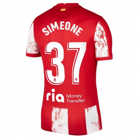 Naisten Jalkapallo Giuliano Simeone #37 Punainen Valkoinen Kotipaita 2021/22 Lyhythihainen Paita T-paita