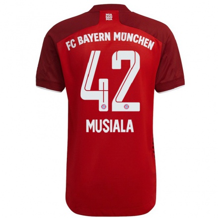 Naisten Jalkapallo Jamal Musiala #42 Tummanpunainen Kotipaita 2021/22 Lyhythihainen Paita T-paita