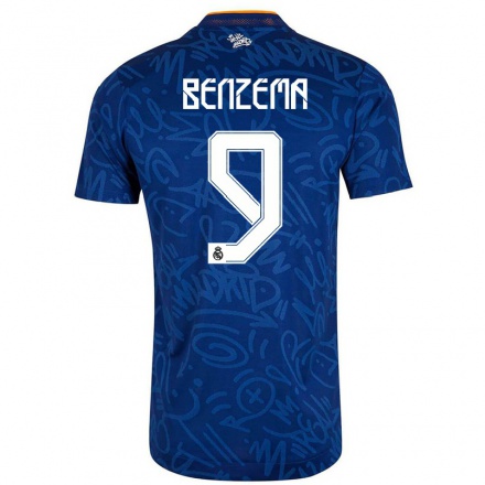 Naisten Jalkapallo Karim Benzema #9 Tummansininen Vieraspaita 2021/22 Lyhythihainen Paita T-paita