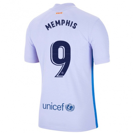 Naisten Jalkapallo Memphis Depay #9 Vaalea Violettiti Vieraspaita 2021/22 Lyhythihainen Paita T-paita