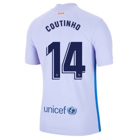 Naisten Jalkapallo Philippe Coutinho #14 Vaalea Violettiti Vieraspaita 2021/22 Lyhythihainen Paita T-paita