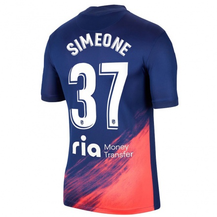 Naisten Jalkapallo Giuliano Simeone #37 Tummansininen Oranssi Vieraspaita 2021/22 Lyhythihainen Paita T-paita