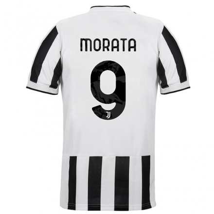 Naisten Jalkapallo Alvaro Morata #9 Valkoinen Musta Kotipaita 2021/22 Lyhythihainen Paita T-paita