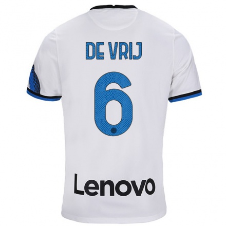 Naisten Jalkapallo Stefan de Vrij #6 Valkoinen Sininen Vieraspaita 2021/22 Lyhythihainen Paita T-paita