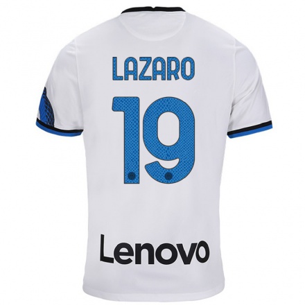 Naisten Jalkapallo Valentino Lazaro #19 Valkoinen Sininen Vieraspaita 2021/22 Lyhythihainen Paita T-paita