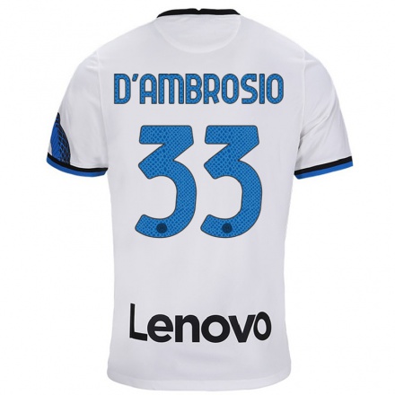 Naisten Jalkapallo Danilo D'Ambrosio #33 Valkoinen Sininen Vieraspaita 2021/22 Lyhythihainen Paita T-paita