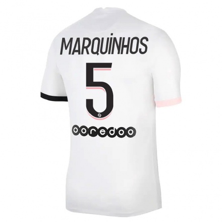 Naisten Jalkapallo Marquinhos #5 Valkoinen Vaaleanpunainen Vieraspaita 2021/22 Lyhythihainen Paita T-paita
