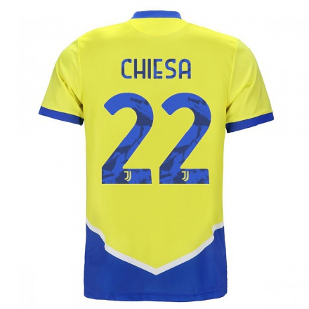 Naisten Jalkapallo Federico Chiesa #22 Sininen Keltainen 3. Paita 2021/22 Lyhythihainen Paita T-paita