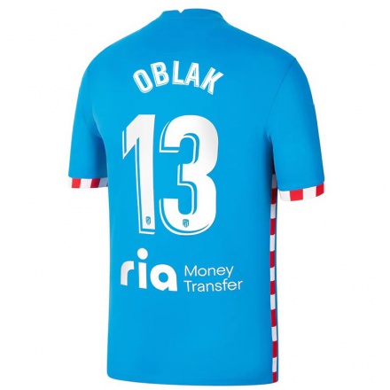 Naisten Jalkapallo Jan Oblak #13 Sininen 3. Paita 2021/22 Lyhythihainen Paita T-paita